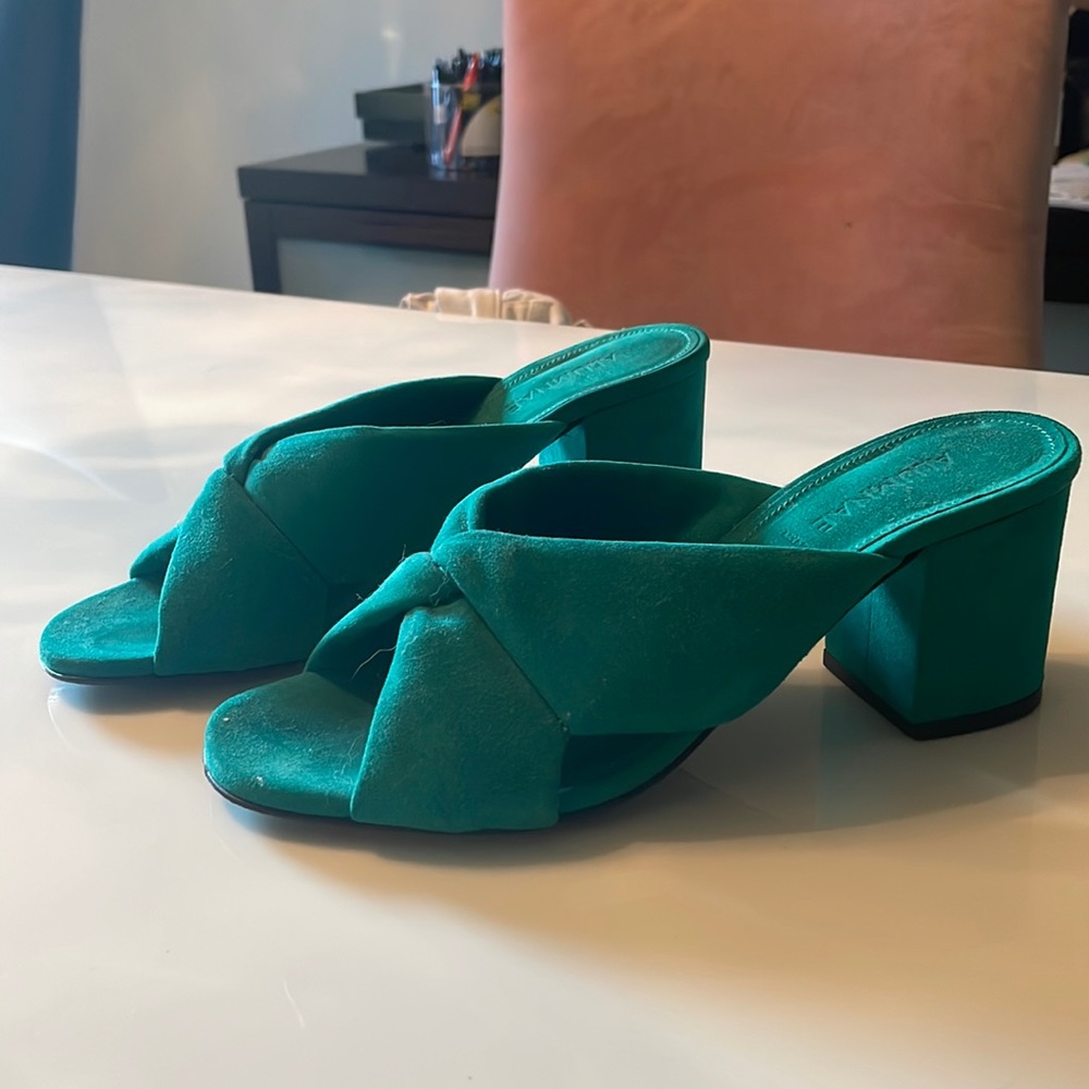Green Suede Alumnae Heels